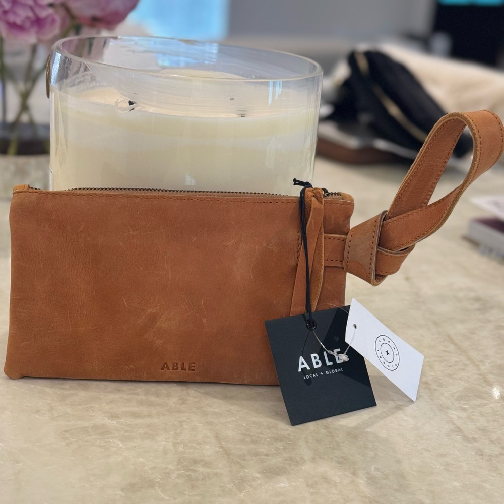 Able Cognac Leather Wristlet - NWT!
